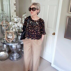 EUC Michel Studio animal print bejeweled short sleeve tshirt top